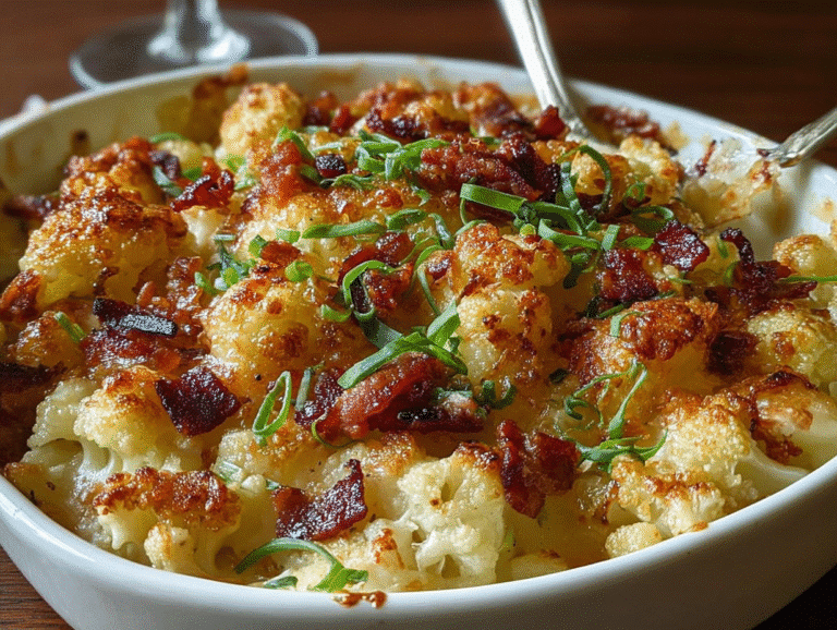 Caramelized Onion & Bacon Cauliflower Cheese Bake