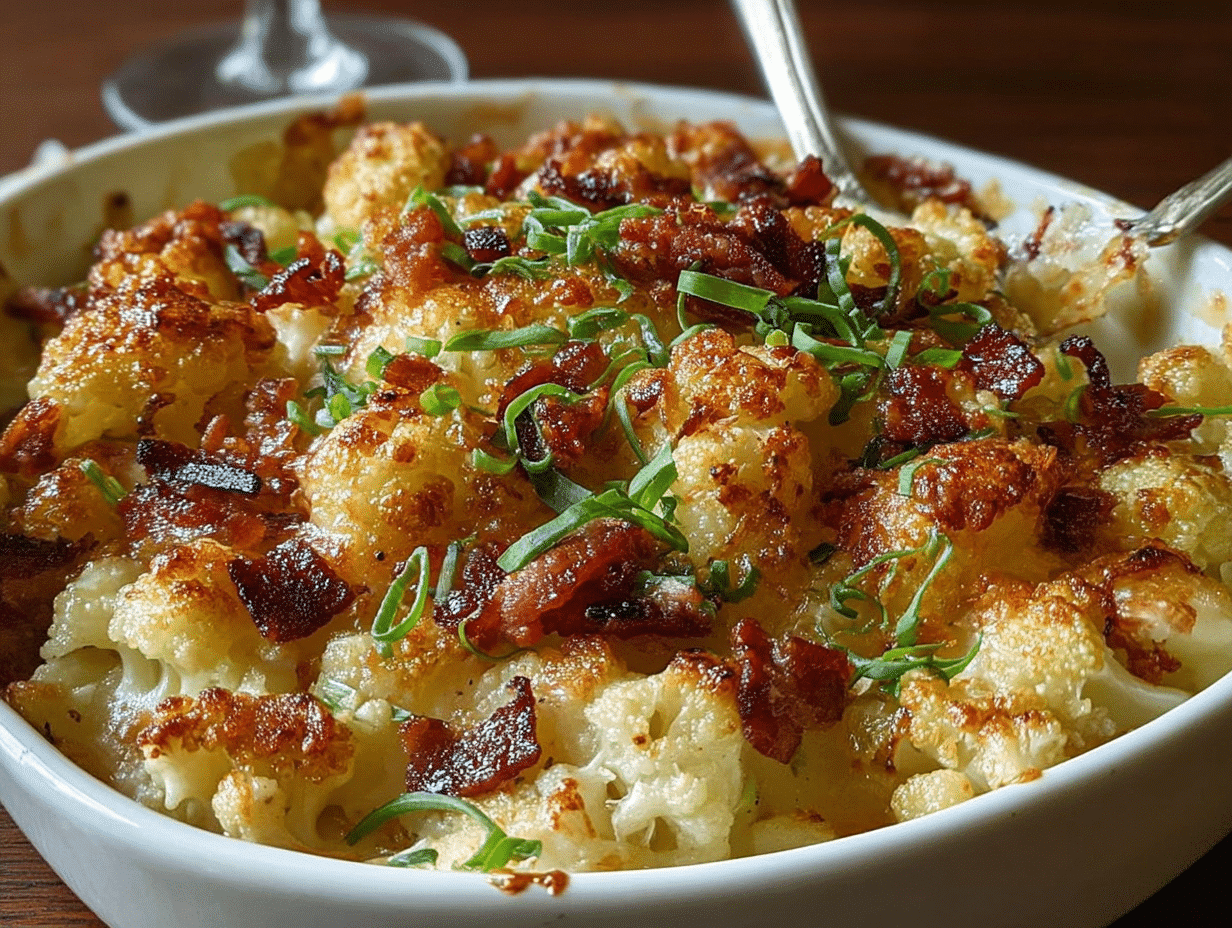 Caramelized Onion & Bacon Cauliflower Cheese Bake