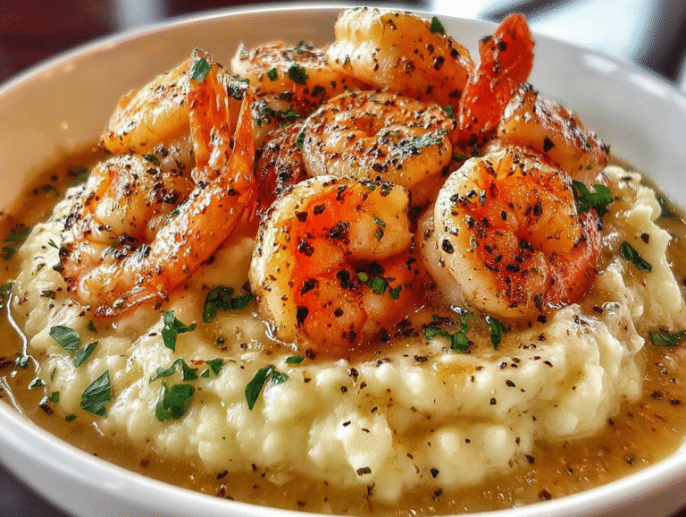 Creamy Garlic Shrimp Over Mashed Potatoes