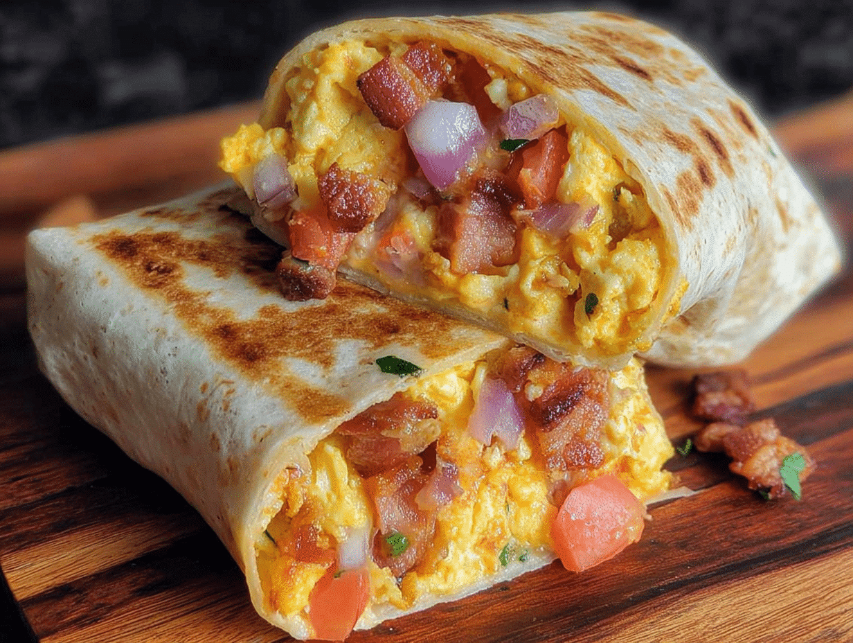 Fluffy Bacon & Egg Breakfast Burritos