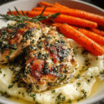 Garlic Herb Chicken with Creamy Mash & Roasted Carrots