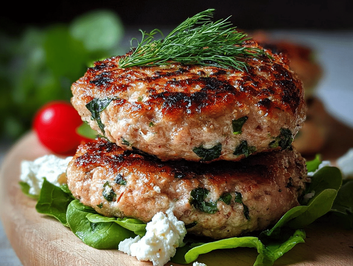 Mediterranean Greek Chicken Burgers with Herbs and Feta