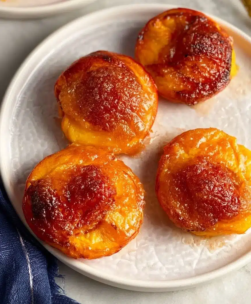 Delicious air fryer peaches served in a bowl with a drizzle of honey.