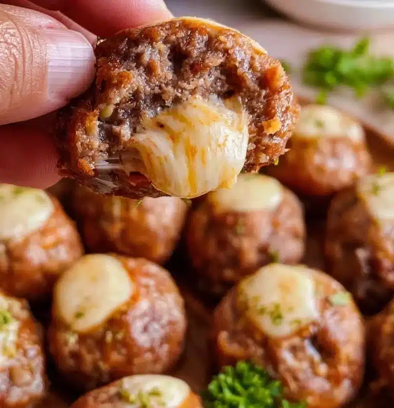 Delicious Cheese Stuffed Meatballs with melted cheese inside for a savory treat