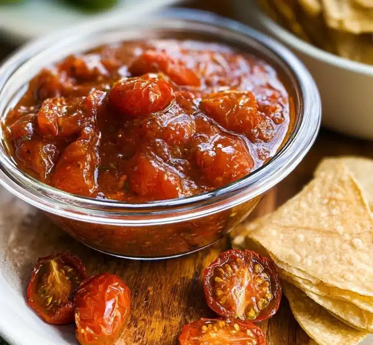 Freshly made cherry tomato salsa served with tortilla chips