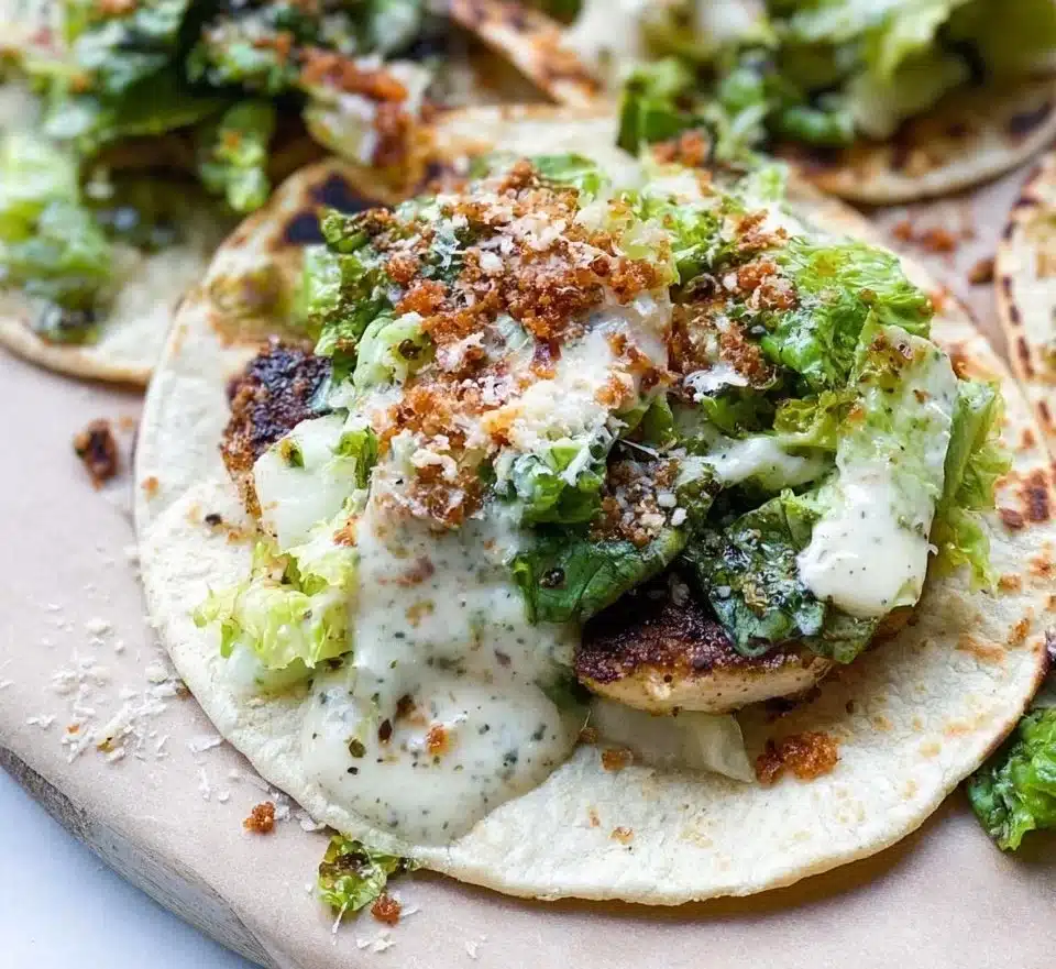 Chicken Caesar Smash Tacos served with fresh ingredients and toppings