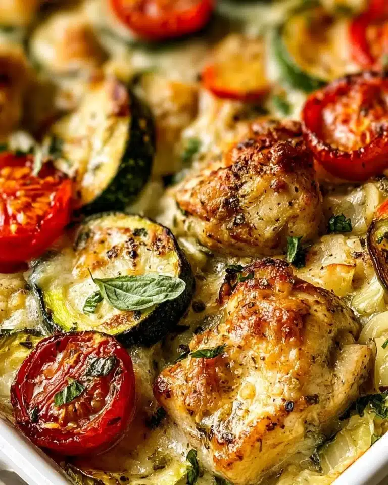 Healthy Chicken Zucchini Bake with cheese and herbs