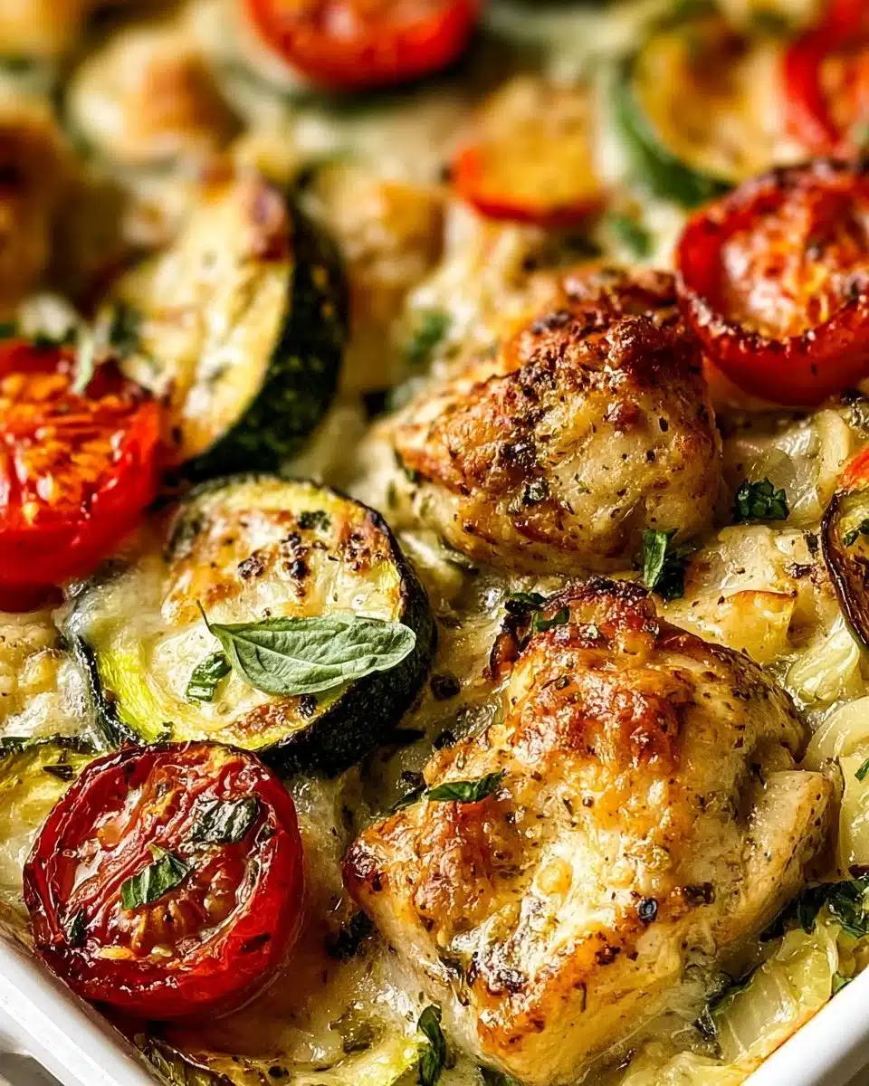 Healthy Chicken Zucchini Bake with cheese and herbs