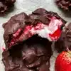 Chocolate strawberry yogurt clusters on a plate, perfect for a tasty snack.