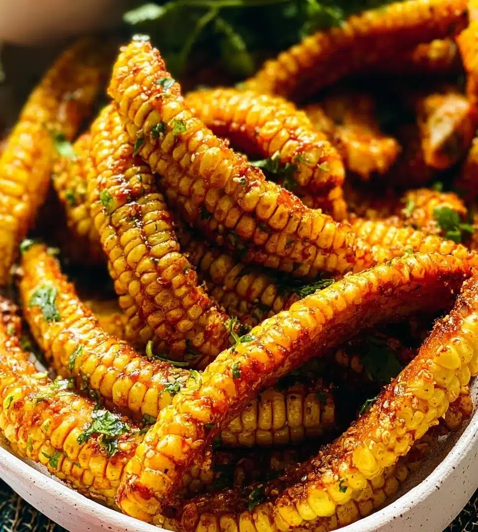 Deliciously grilled corn ribs served with herbs and spices.