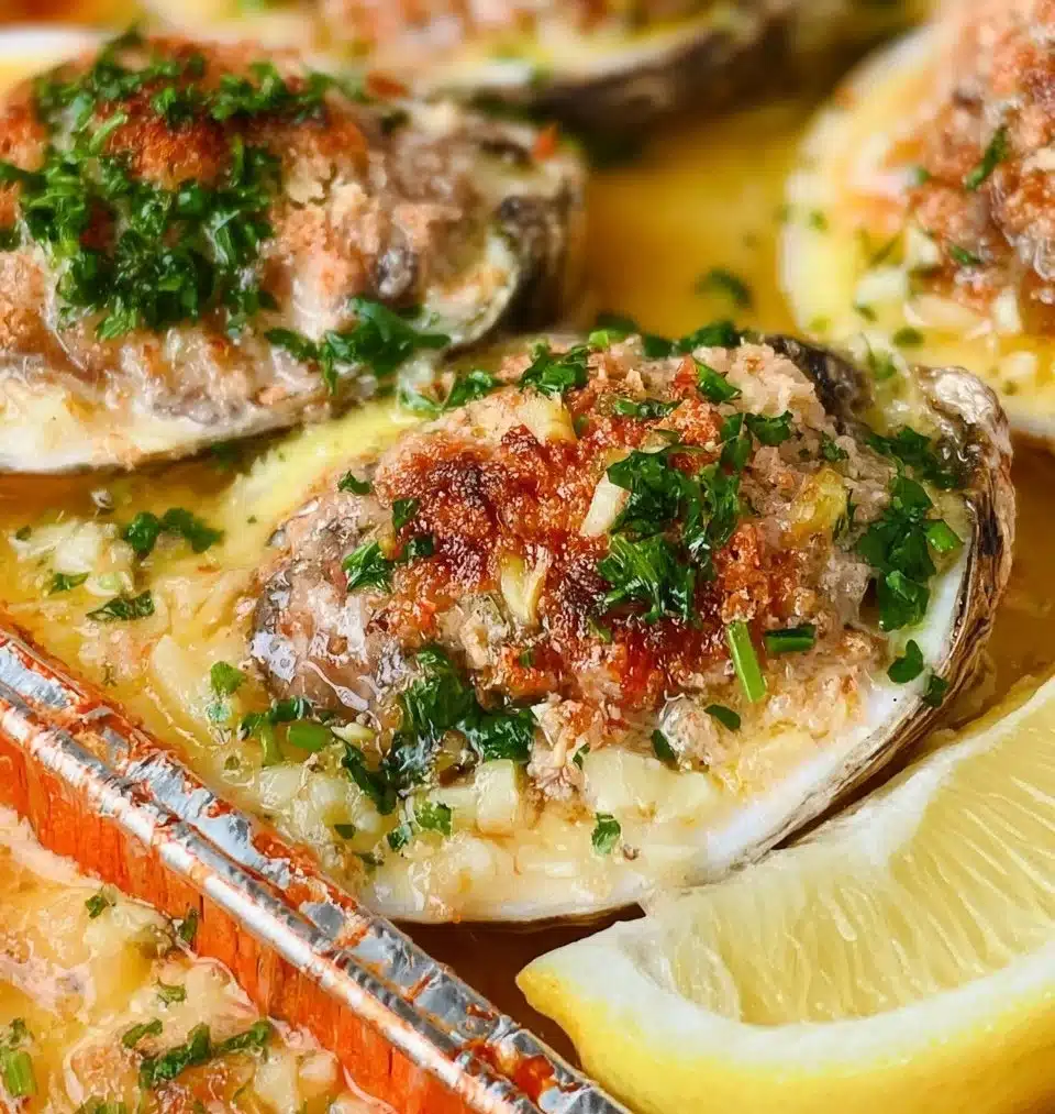 Delicious Garlic Lemon Butter Oysters ready to be served