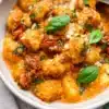 Delicious gnocchi served with savory sundried tomato sauce
