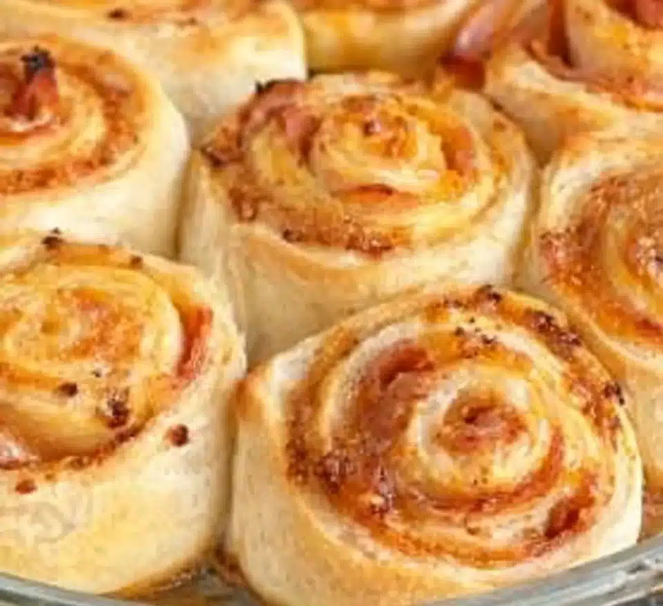 Ham and cheese pinwheels served on a platter