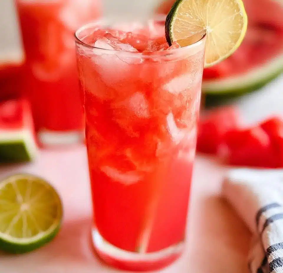 Refreshing Watermelon Agua Fresca in a glass with fresh watermelon slices