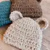Crocheted bear hat for children, perfect for warmth and style.