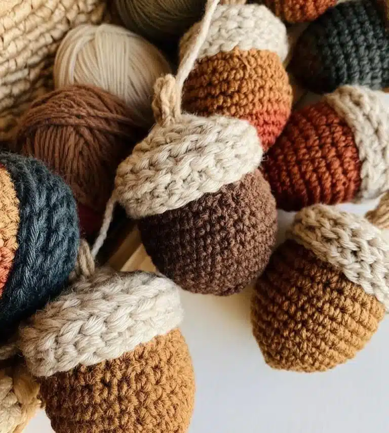 Farmhouse Acorn Crochet Pattern designed for cozy home decor