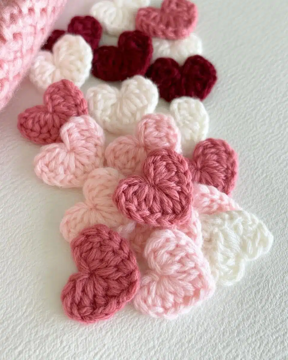 Variety of heart appliques in vibrant colors for crafting and sewing projects