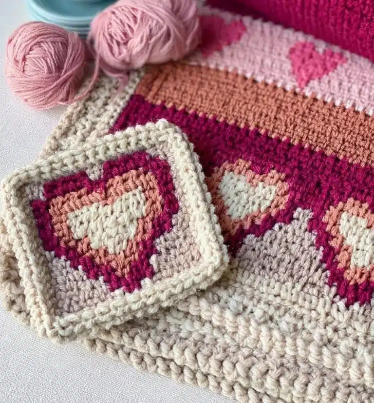 Cozy Heartstrings Mosaic Blanket in vibrant colors, perfect for home decor.