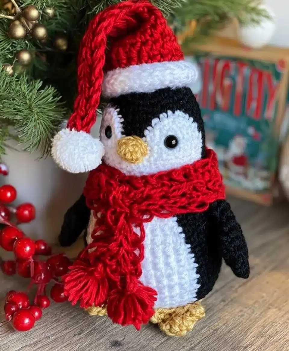 Santa Penguin in festive attire spreading holiday cheer